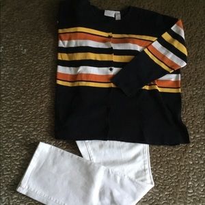 Liz Claiborne Long Sleeve Cardigan black w/stripes